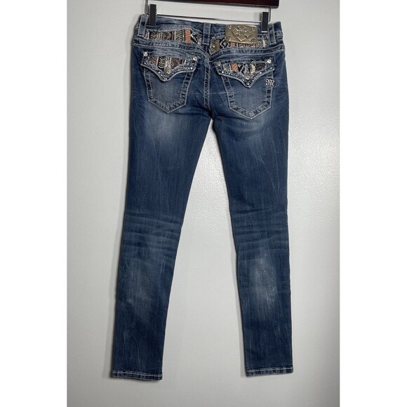 MISS ME Skinny Jeans Size 27 Denim Rhinestones Jewels Bling Embroidered Rock - Picture 4 of 9